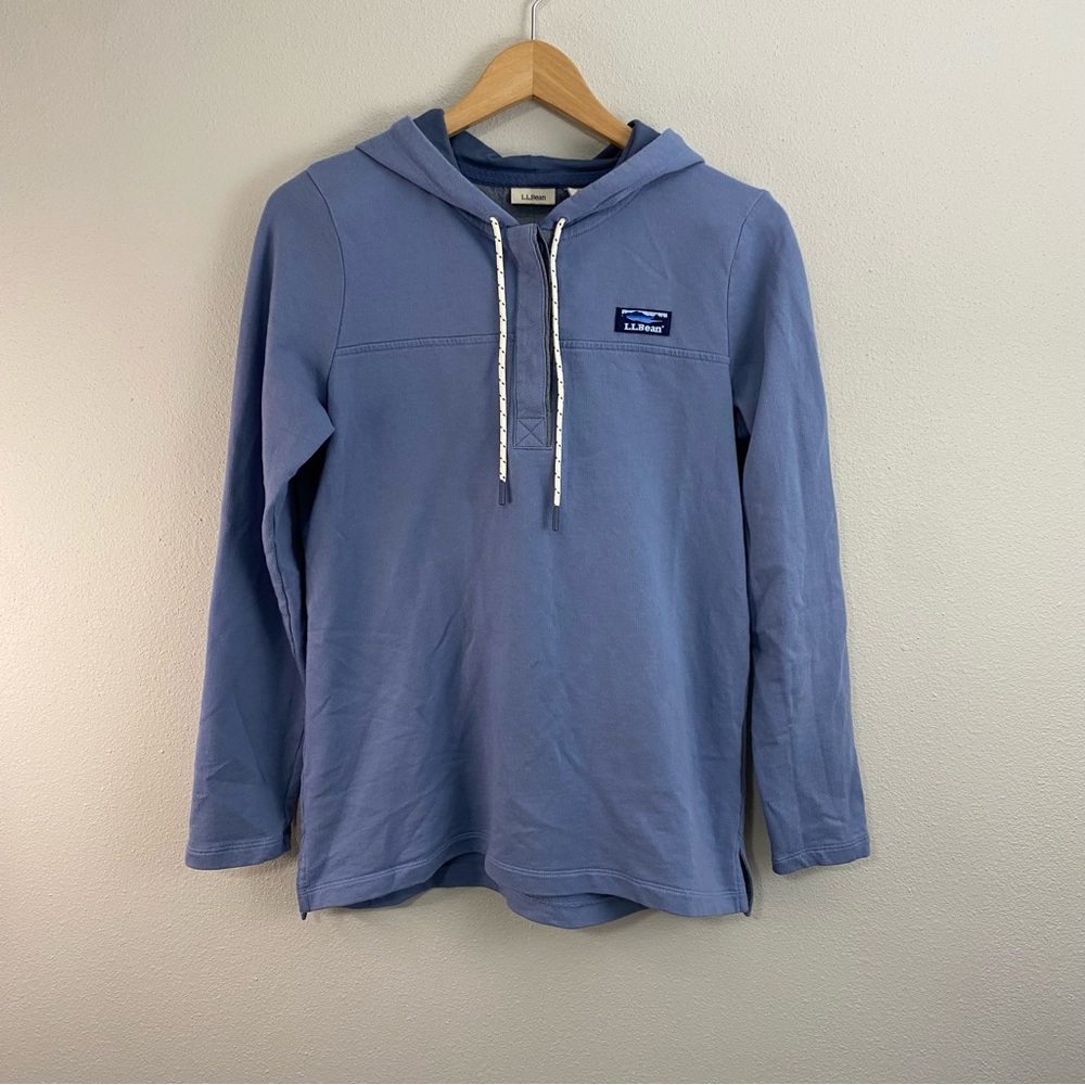LL Bean Blue 1/4 Button Up Pullover Hoodie Sweatshirt Women’s Small